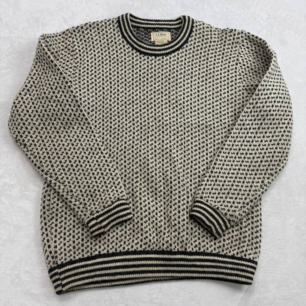 L.L. Bean Birdseye Norwegian Wool Men's Sweater Size XL Tall Grey Made in Norway